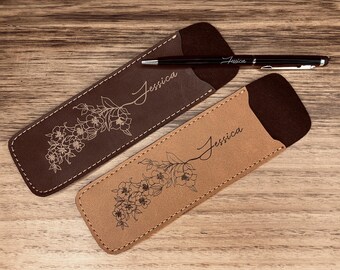 Personalisierte Vegan Leder Stiftetui mit Stylus & Kugelschreiber