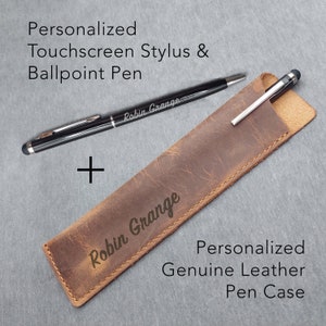 Personalized Pen (2-in-1 Stylus with Touchscreen Stylus & Ballpoint Pen) + Genuine Leather Pen Case -Birthday Gift for Him, Girlfriend Gift