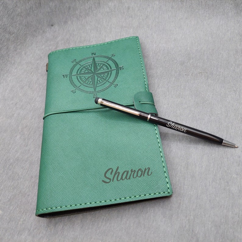 Gift Set / Personalized Leather Notebook with Customized Touchscreen Pen / Engraved Journal (Blank, Lined, Grid) Included / Anniversary Gift