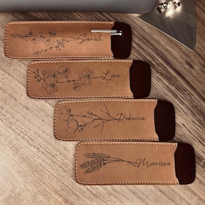 Personalisierte Stiftetui + Stifthalter - Vegan Leder Halter Beutel - Stift Geschenk Set - Freunde Geschenk - Geburtstagsgeschenk - Geschenk für Paare