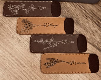 Estuche de cuero vegano con diseño floral y bolígrafo personalizado - Lápiz óptico personalizado