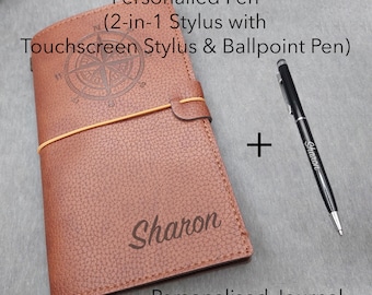 Custom Engraved Vegan Leather Journal: Personalized Notebook & Touchscreen Pen