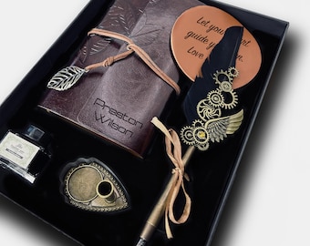 Set de regalo de caligrafía personalizada: diario grabado y bolígrafo