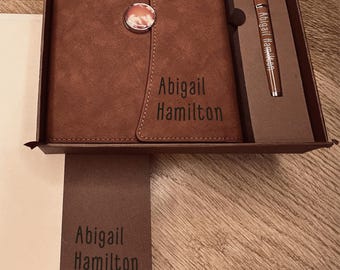 Personalized Vegan Leather Journal Gift Set with Engraved Pen & Box / Gift for Her Him