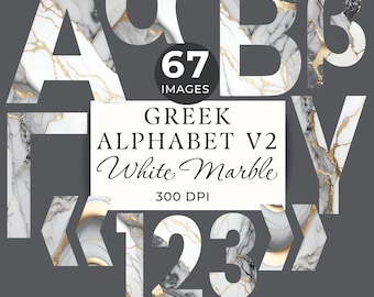 Greek Alphabet Clipart, 67 White Black Marble Greek Letters, Also Numbers & Punctuation