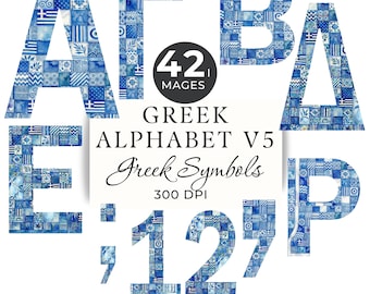 Greek Alphabet Clipart, 42 Blue and White Greek Letters, Numbers & Punctuation Marks