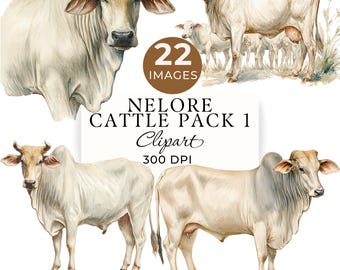 Nelore Cow Clip Art, Watercolor Farm Animal PNG, 22 Transparent Images