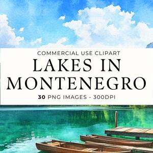 Clipart meer van Montenegro, meerlandschap illustraties, aquarel natuur kunst, afdrukbare kwaliteit PNG's, digitale download, Papercraft Scrapbooking