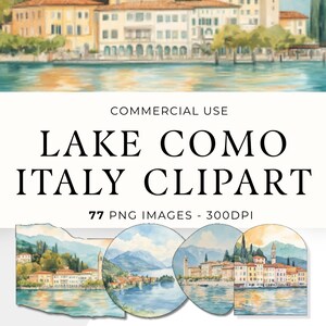 Lake Como Clipart, Italian Watercolor PNGs, Lombardy Resort Graphics, Beautiful lake clipart, Mediterranean Image, Commercial Use, Download,
