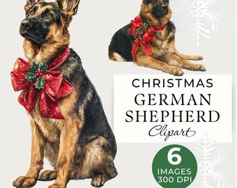 Illustraties Duitse herder, schattige kersthond clipart, 6 png-afbeeldingen