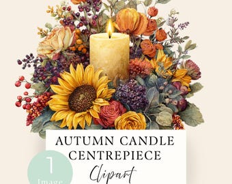 Autumn Floral Candle Clipart, Fall Table Decoration PNG, Single Clip Art Image
