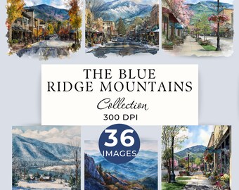 Blue Ridge Mountains Clipart, Appalachian Mountain Range, 36 Images JPG & PNG