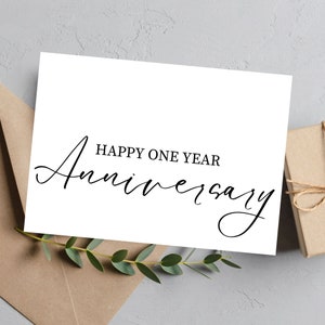 Cartão de aniversário de casamento, cartão de aniversário, aniversário de um ano, aniversário de papel, cartão para impressão plano ou dobrável, download instantâneo