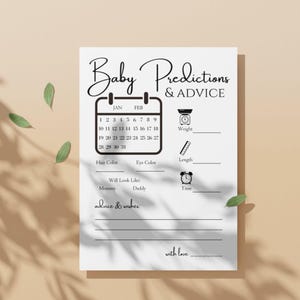 Prédictions et conseils pour bébé carte imprimable, prédictions de bébé souvenir de baby shower, jeux de baby shower, téléchargement immédiat