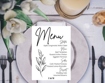 Tarjeta de menú, Tarjeta de menú de boda 5x7, Tarjeta de menú minimalista, Papelería de recepción de boda, Plantilla editable, Descarga instantánea