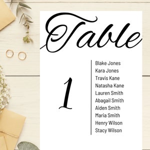 Wedding Seating Chart, Elegant Script, Table Numbers, Editable Template, Instant Download