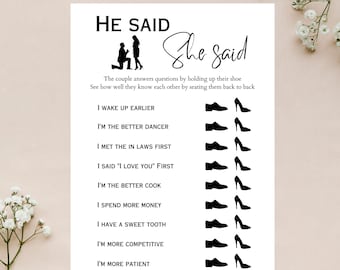 Juego de zapatos de boda, dijo que ella dijo juego de zapatos, despedida de soltera o juego de recepción de bodas, juego de despedida de soltera imprimible, descarga instantánea