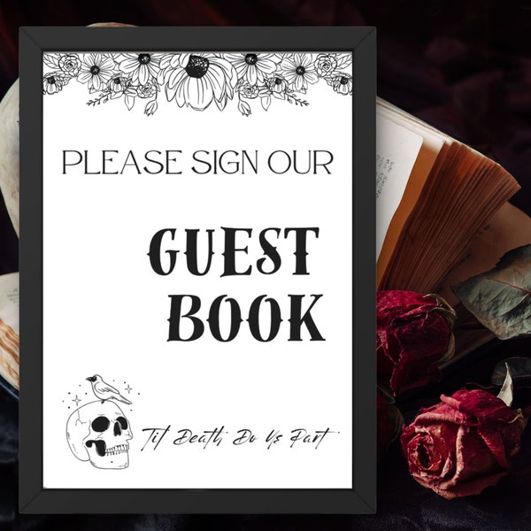 Gothic Guest Book Sign, Guest Book, 5x7 Editable Template, Instant Download