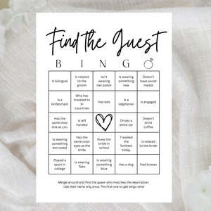 Minimalist Bridal Shower Find the Guest Bingo Game, Bridal Shower Game, Find the Guest Bingo, Editable Template, Instant Download