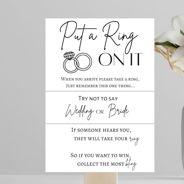 Put a Ring on It Game Sign, Bridal Shower Game, Ring Game, Editable Template, Instant Download