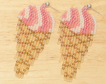 Raspberry Ripple Ice Cream Earring Design Fringe Earring Beading Pattern for Summer