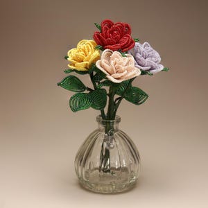 French Beaded Flower PDF Pattern Posy of Roses Bouquet Beading Pattern