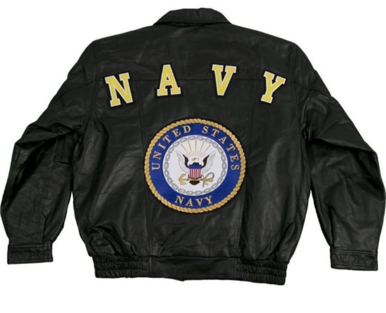 Navy Leather Jacket - Etsy