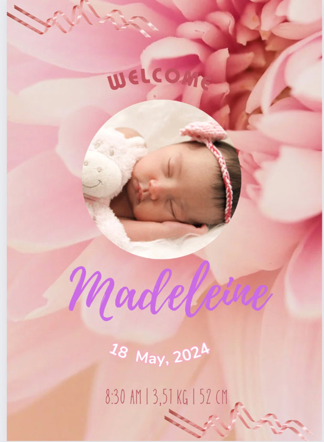 Baby Girl Announcement Editable Template Etsy