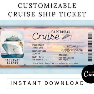 Individuell angefertigte Kreuzfahrtticket-Vorlage: Urlaubsgeschenk (Digitaler Download)