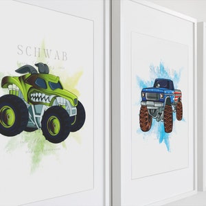 Set Of 5 Art Print Monster Trucks | Poster Kids Room | Nursery Decor | Monster Truck Wall Art | Boys Room Car Wall Art | Digital Downloads