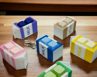 Milk Carton Fidget Toy Keychain: Clicky Clacky Mechanical Keyboard