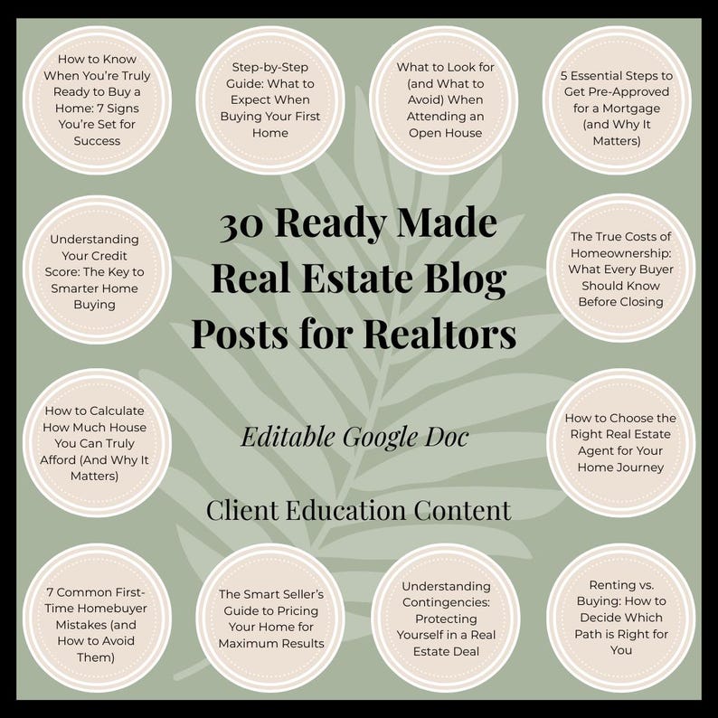 Realtor Blog Posts 30 Real Estate Blog Posts for Realtors | Editable Google Doc | Client ...