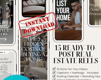 15 Ready-to-Post Real Estate Reels | Canva Editable Templates + Captions