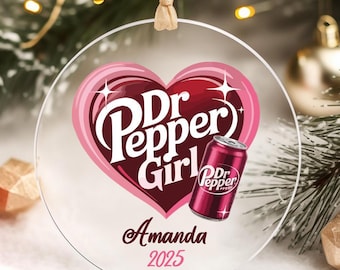 Custom Dr Pepper Girl Ornament, Acrylic Christmas Decor, Soda Lover Gift