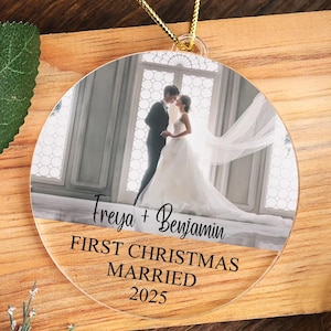 Custom Wedding Photo Ornament, First Christmas Married Keepsake