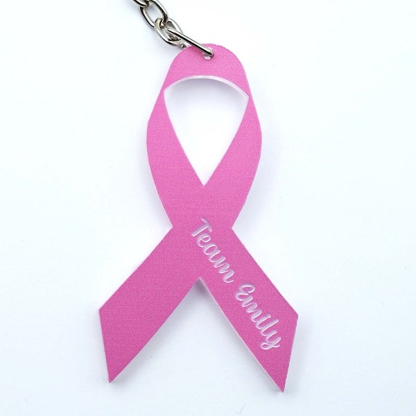 Pink Ribbon Personalized Keychain for Women Breast Cancer Awareness, Breast Cancer Warrior Acrylic Keychain Gift,Custom Pink Ribbon Keychain