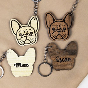 Frenchie Dog Wooden LaserCut Keychain Gift,Custom Dog Name Keychain,Frenchie Dog Adoption Gift,Dog Memorial Keychain,Dog Lover Mom Xmas Gift