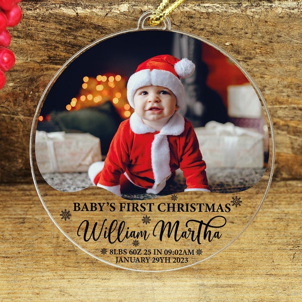 Baby's First Christmas Custom Photo Ornament, New Baby Birth Stats Photo 1st Christmas Keepsake, Personalized Photo Baby Announcement Gift