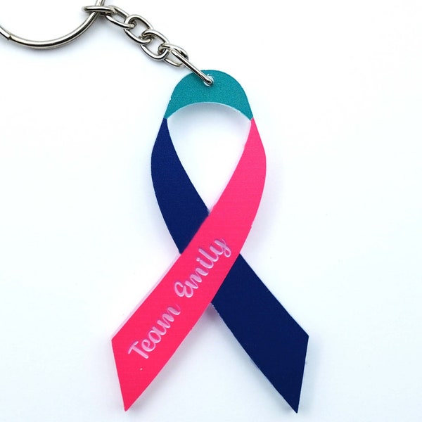 Personalized Thyroid Cancer Ribbon Acrylic Keychain, Thyroid Warrior Team Gift,Custom Teal Pink Blue Ribbon Keychain,Thyroid Awareness Key C