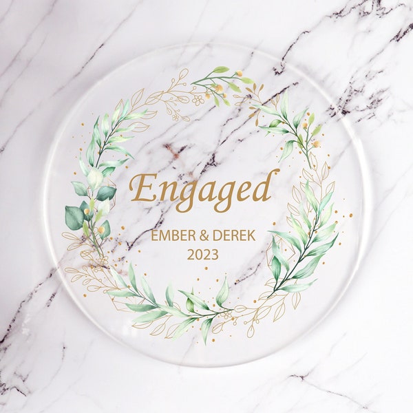 Custom Engagement Party Round Clear Acrylic Coasters,Custom Wedding Keepsake,Engaged Couple Gift Idea,Flower Drink Coaster,Anniversary Favor