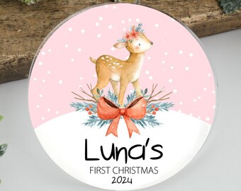 Personalized Baby's First Christmas Ornament, Reindeer Acrylic Keepsake, Gift for Niece