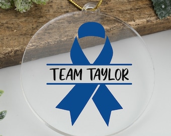 Custom Colon Cancer Awareness Ornament, Dark Blue Ribbon Keepsake