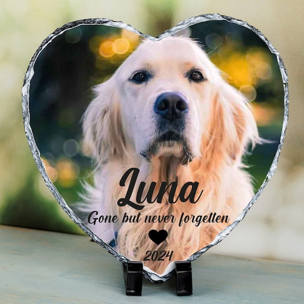 Personalized Photo on Solid Rock, Pet Loss Gift,Dog Memorial Stone,Pet Sympathy Rock Slate,Cat Remembrance Rock Slab Plaque,Loss of Dog Gift