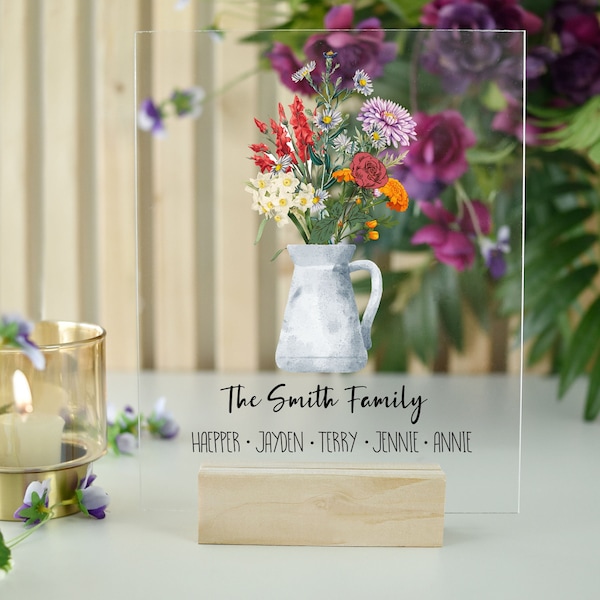 Custom Birth Flower Acrylic Plaque, Birthday Gift For Mother, Grandma from Daughter, Son, Mom's Garden Birth Flowers, Mother's Day Keepsake