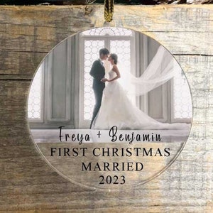 Custom Wedding Photo Ornament,First Christmas Married Acrylic Ornament 2023, Custom Photo Marriage Keepsake Gift,Xmas Gift for Newly Married