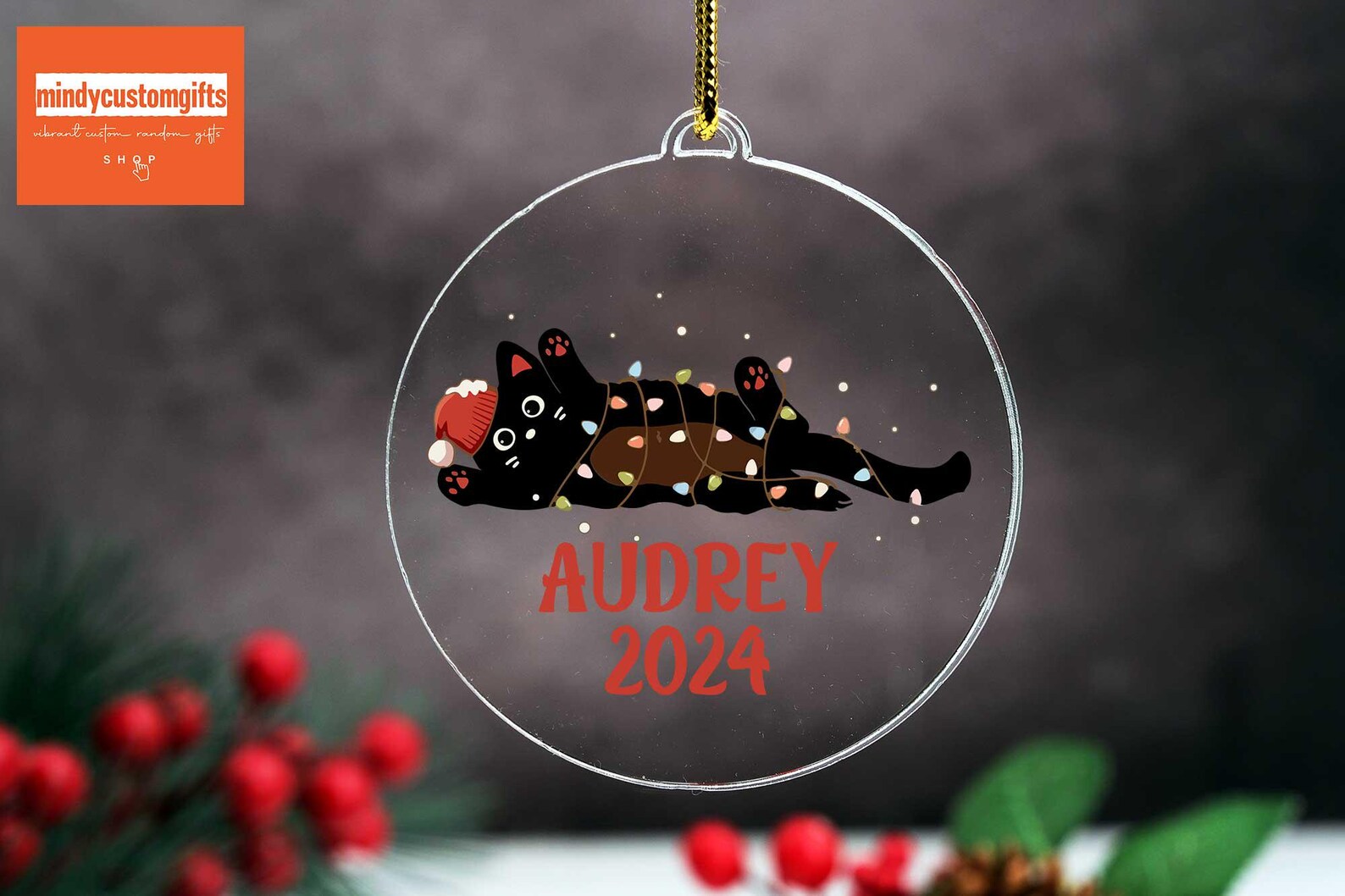 Personalized Black Cat Ornament 2026, Acrylic Meowy Christmas Keepsake ...