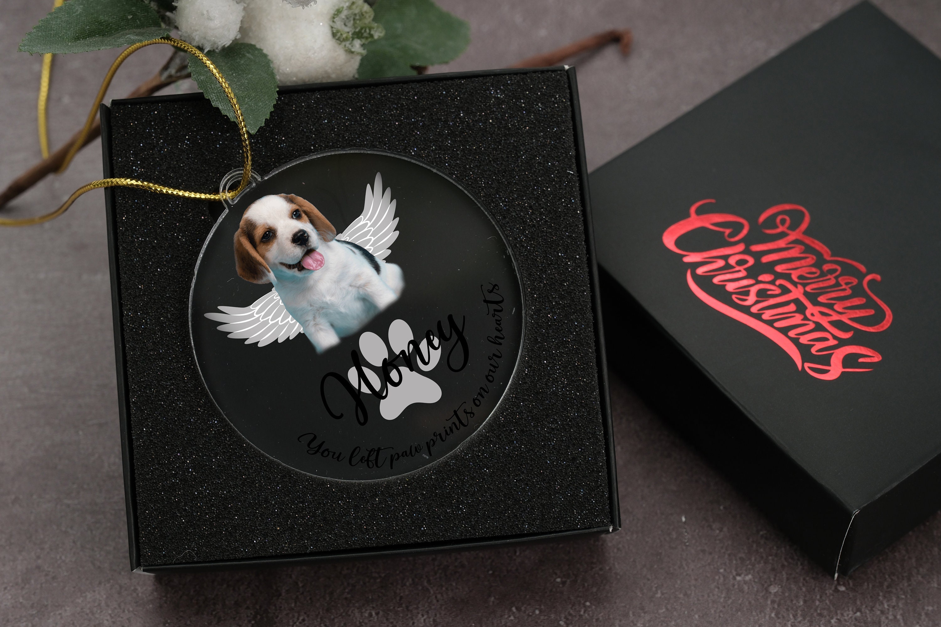 Personalized Pet Memorial Photo Ornament, Angel Dog Portrait, Custom ...
