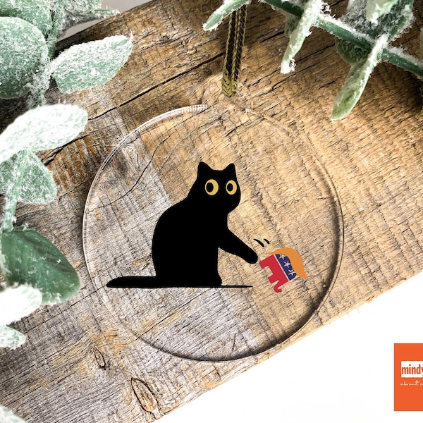 Anti Trump Christmas Ornament, Black Cat 2026 Campaign, Cat and Trump Ornament, Democrat Gift