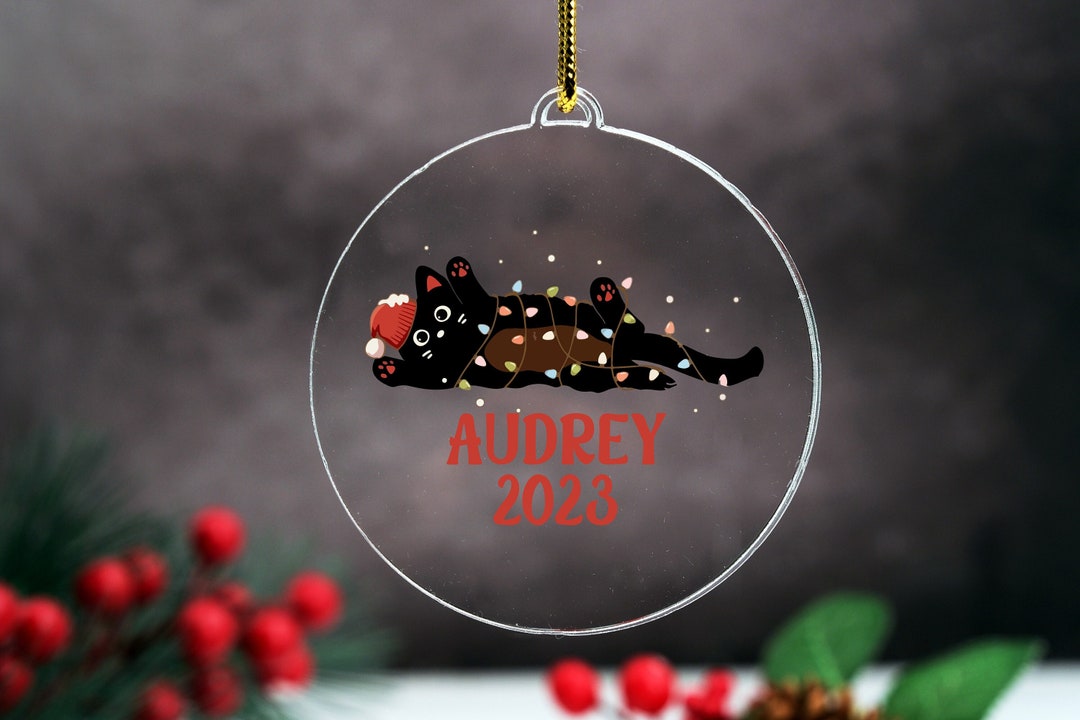 Personalized Black Cat Christmas Ornament – Custom Ceramic Pet Ornament With Berry Branch, Gift For Cat Lovers - View #2