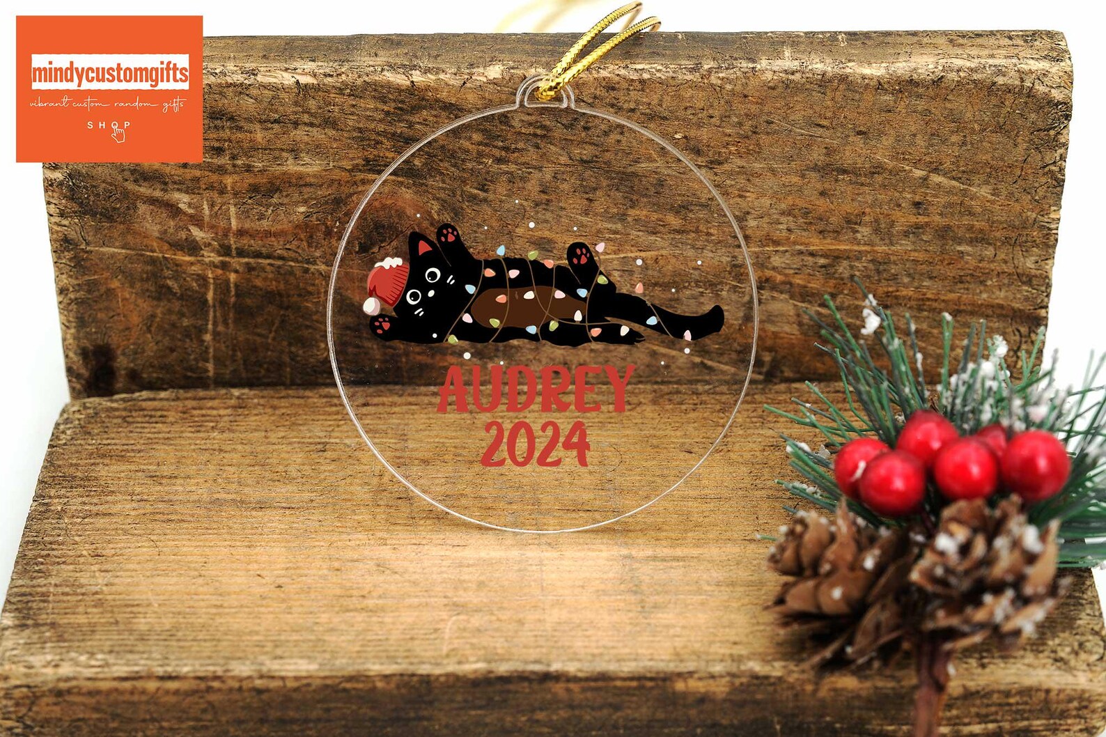 Personalized Black Cat Ornament 2026, Acrylic Meowy Christmas Keepsake ...